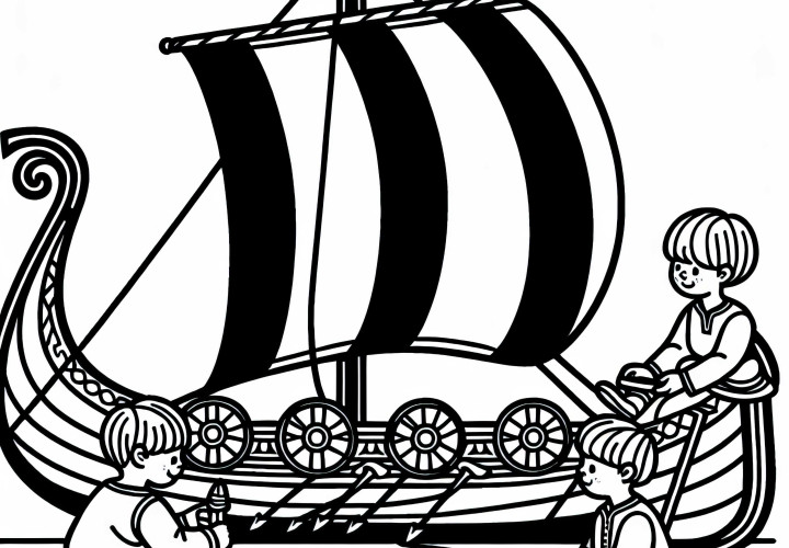 Дети играют на викингском корабле: раскраска викинги бесплатно