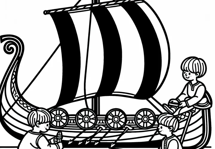 Дети играют на викингском корабле: раскраска викинги бесплатно