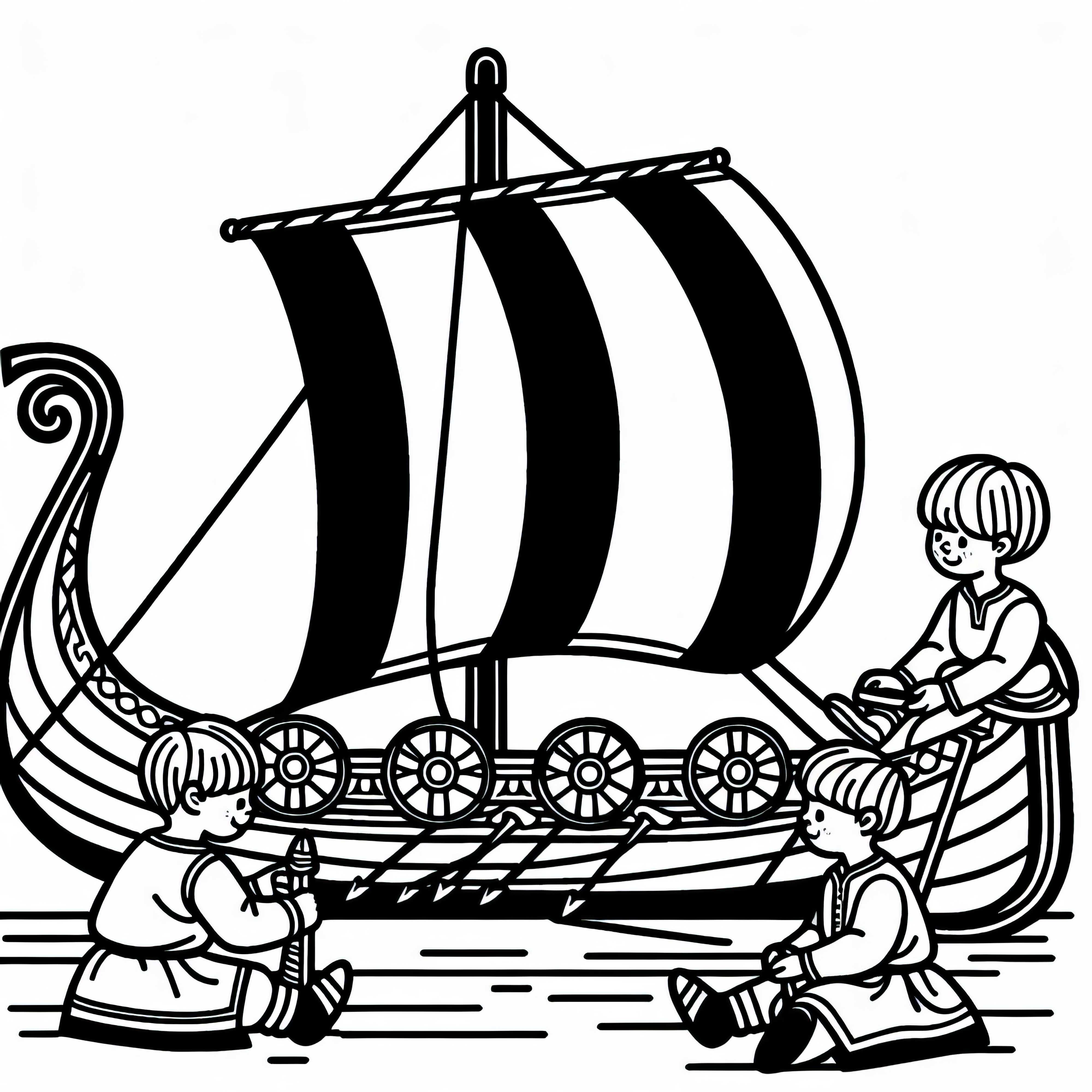 Barn leker p&aring; vikingskip: Fargeleggingsbilde viking gratis