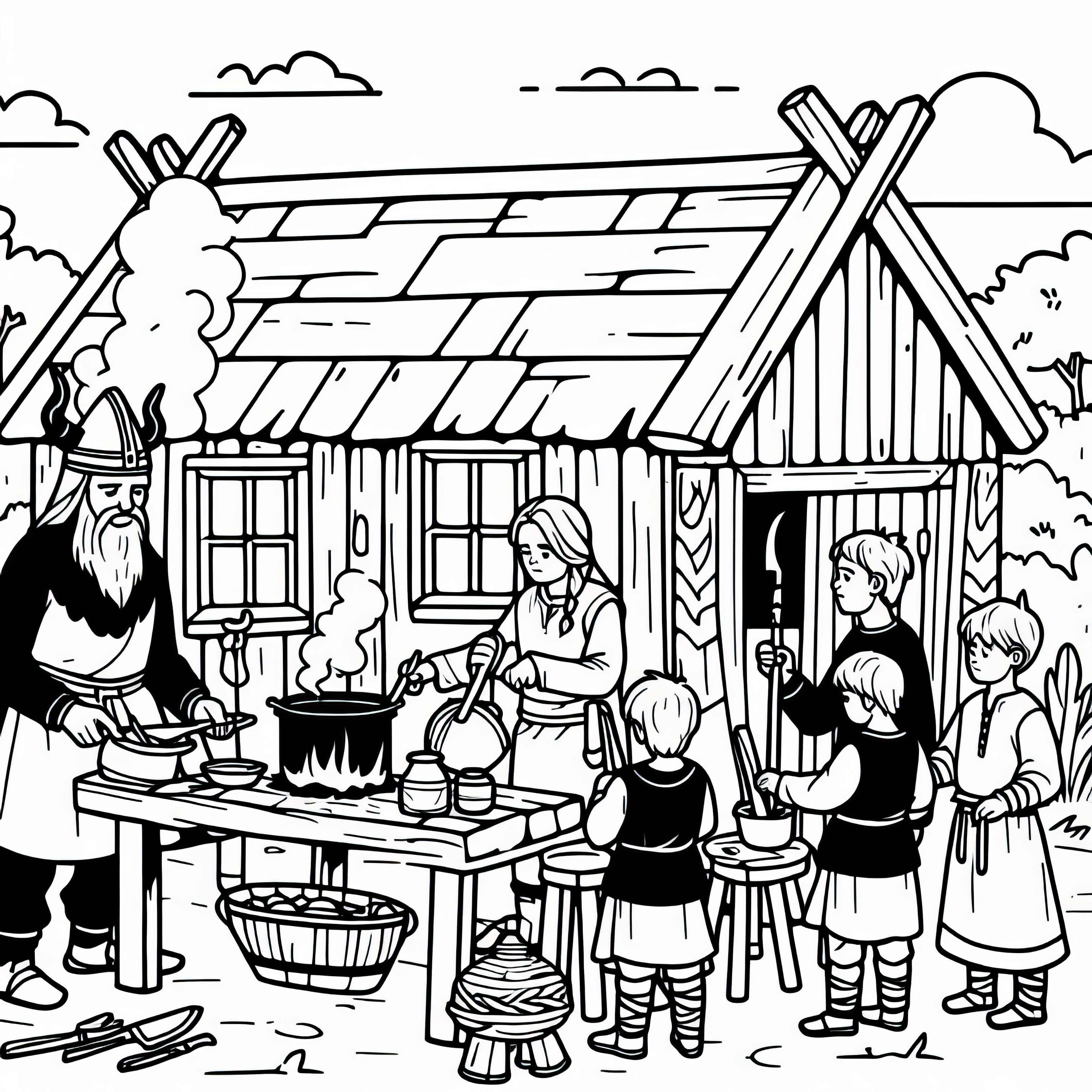 Vikingkj&oslash;kken Barn hjelper til med matlaging Maleark gratis