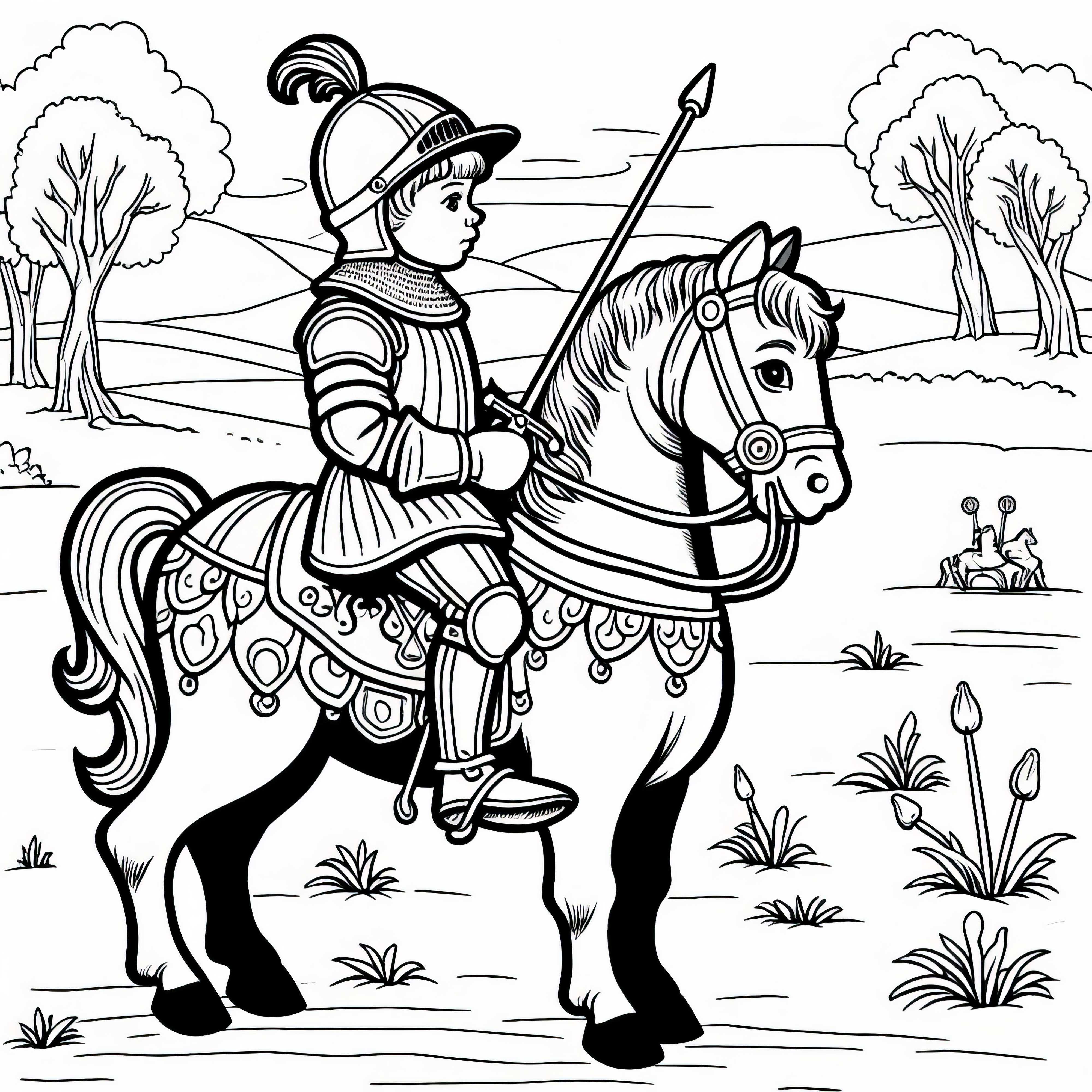 Knight child practices riding on horse coloring page Middle Ages free Knight child practices riding on horse coloring page Middle Ages free