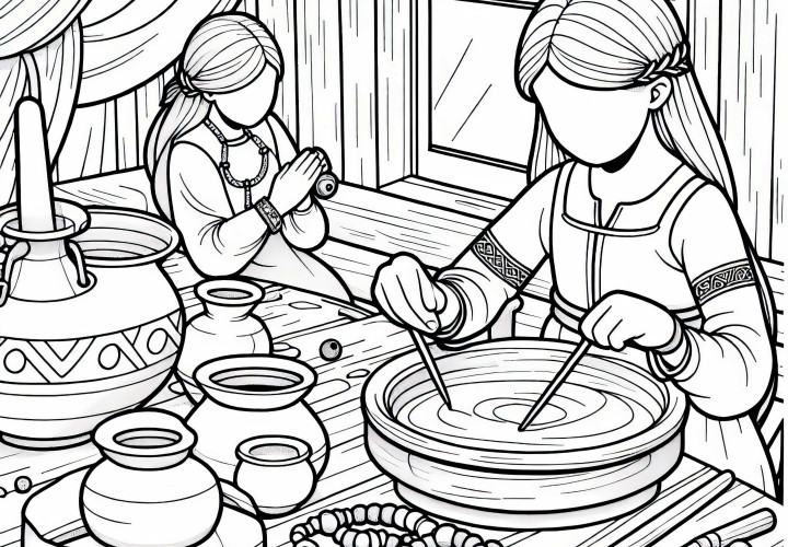 Девочка делает бусины из глины – бесплатный рисунок для викингов