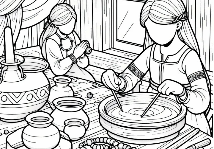 Девочка делает бусины из глины – бесплатный рисунок для викингов