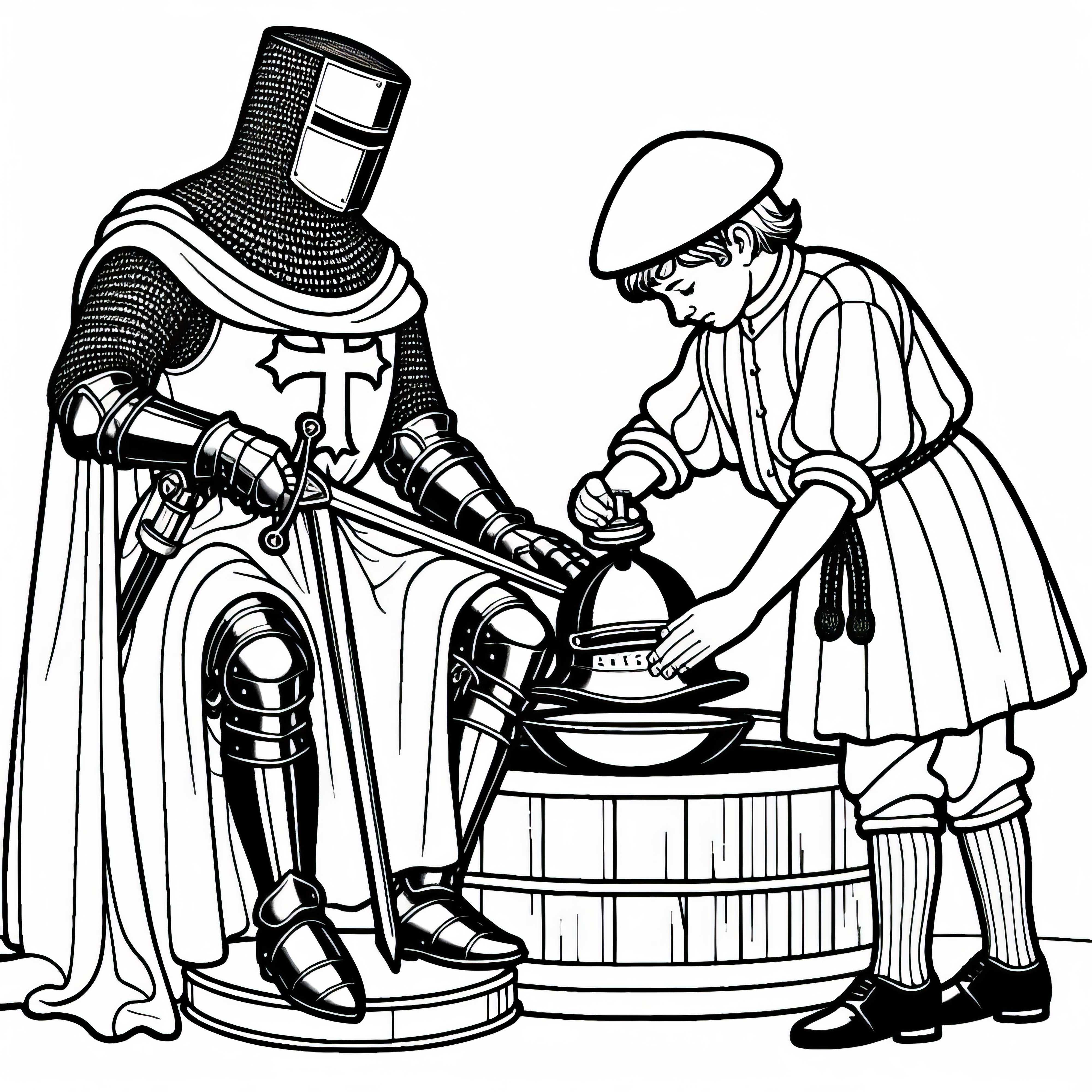 Ung gutte hjælper ridderen med at polere hjelmen Malebillede Korstogene Gratis Ung ridder hjælper med at polere hjelmen Malebillede Korstog Gratis