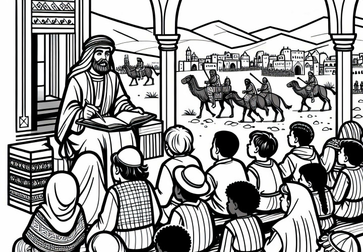 Børn hører pilgrimsfortælling til farvelægning korstog gratis