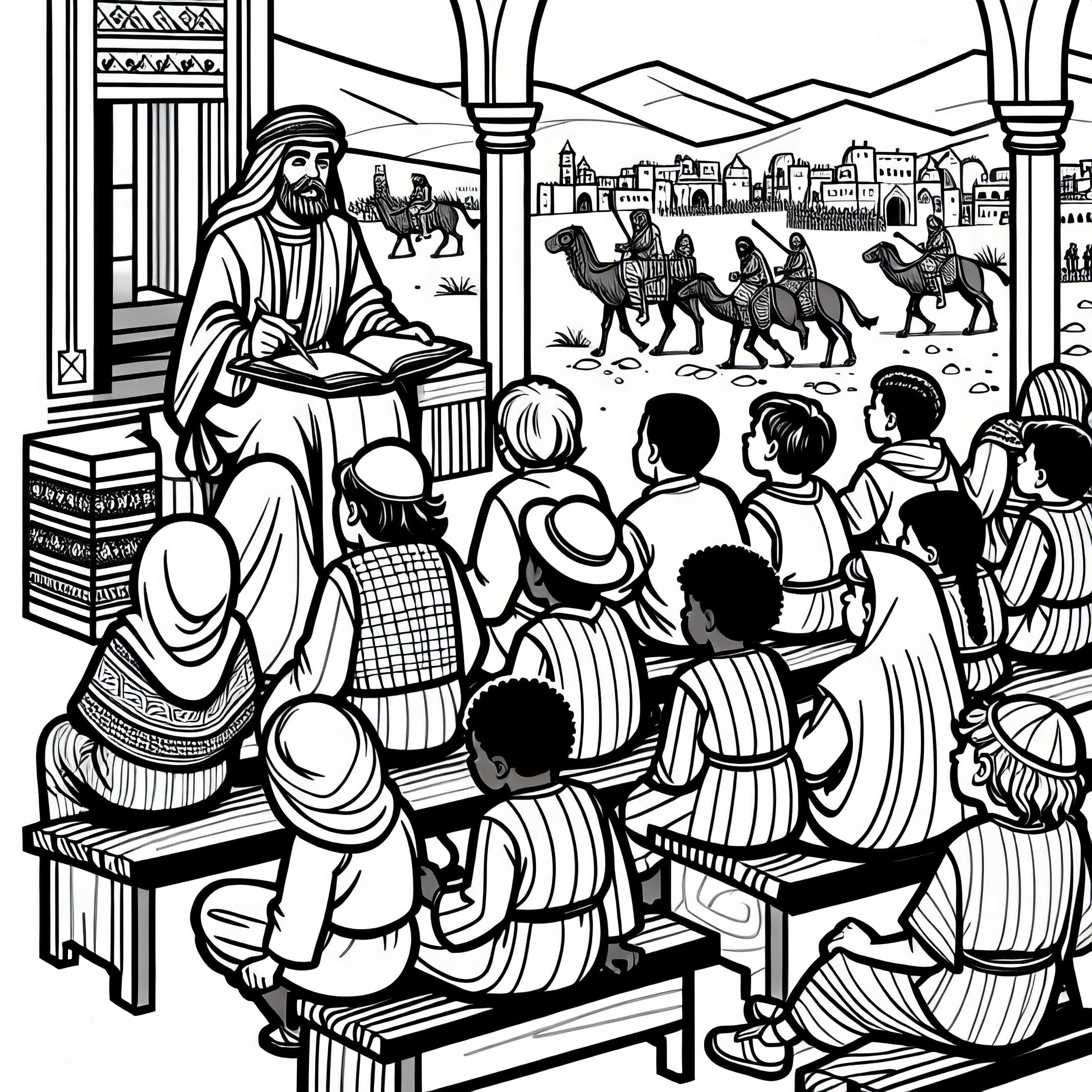 Børn hører pilgrimsfortælling til udmalingsskabelon korstog gratis Børn hører pilgrimhistorie til farvelægningsskabelon korstog gratis