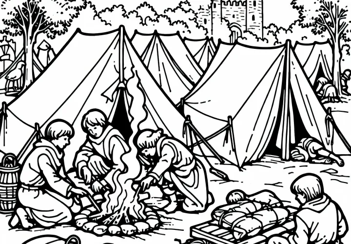 Место для хранения рыцарей Раскраска Крестовые походы бесплатно
