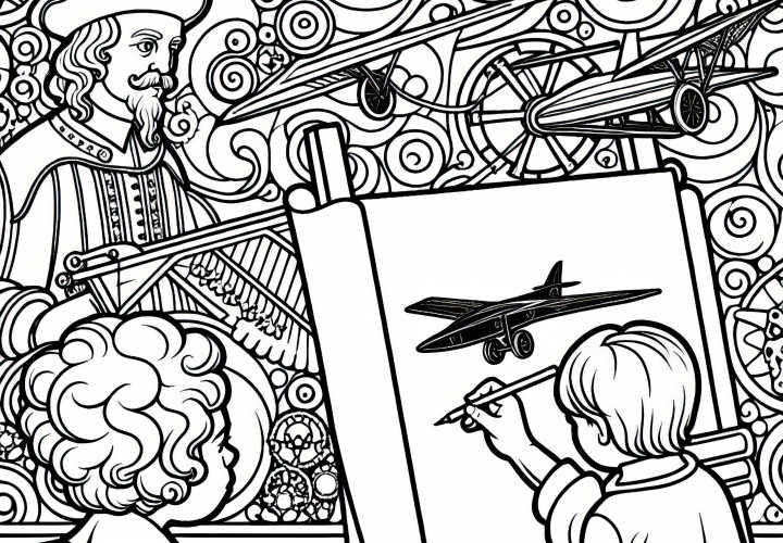 Children at Leonardo da Vinci Coloring Page Renaissance Free