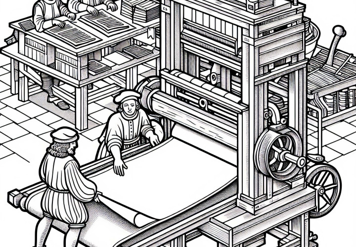 Printing Press Coloring Page Renaissance Free
