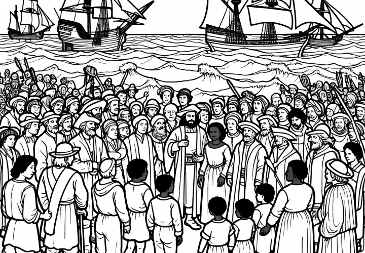 Паровозы на чужом берегу Раскраска открытия Америки бесплатно