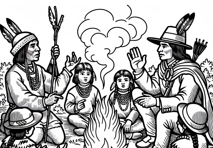 Campfire among Native Americans coloring page Discovery of America free