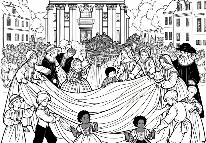 Barn hjelper til med å bære stoffer til stor festkjole – Malebilde fra barokkperioden gratis