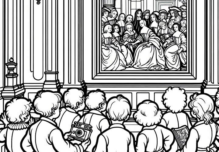 I bambini osservano curiosamente i dipinti sul muro del castello