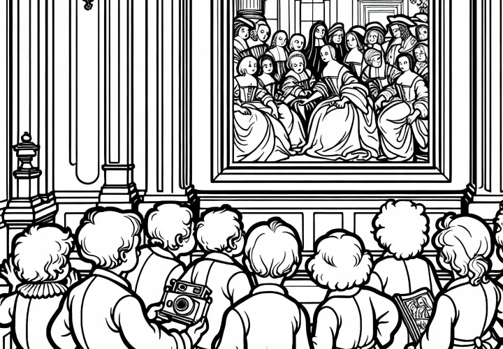 Barn ser nysgjerrig på malerier på slottveggen