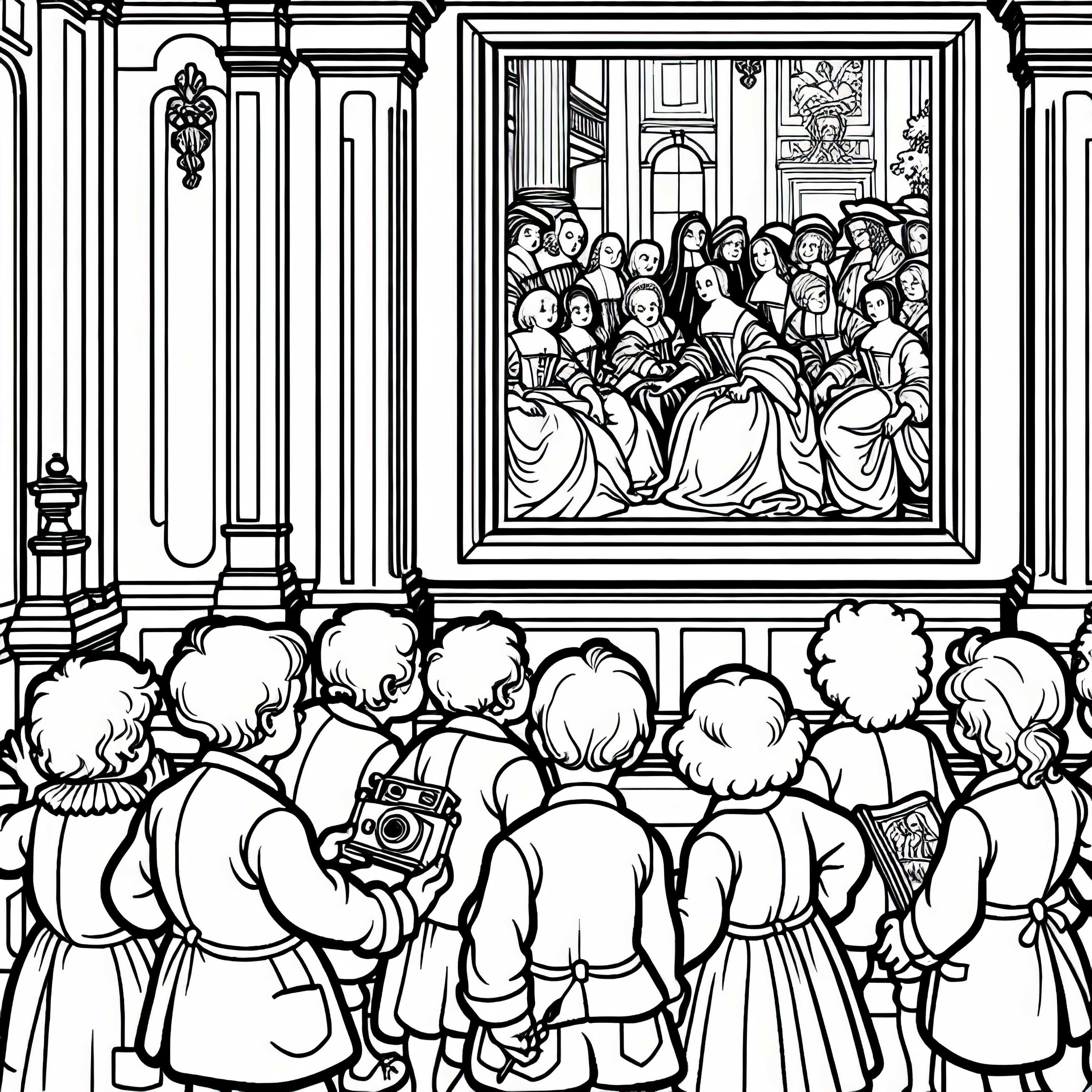 I bambini osservano curiosamente i dipinti sulla parete del castello I bambini osservano con curiosità i dipinti sul muro del castello