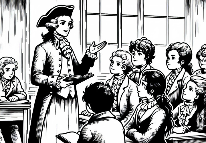 Lærer forklarer i skolen hvorfor mennesker krever like rettigheter – Malebok Franske revolusjon gratis