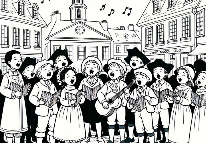 Barn synger sammen folkesang på plassen – Malemalingsmal for den franske revolusjon gratis