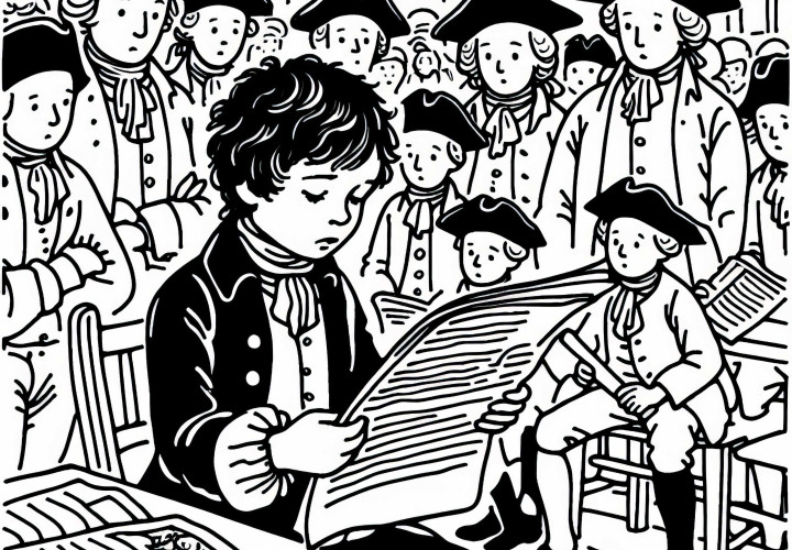 Ungdom leser fra avisen, mens andre følger spent med – Utskriftsvennlig bilde av den franske revolusjonen gratis