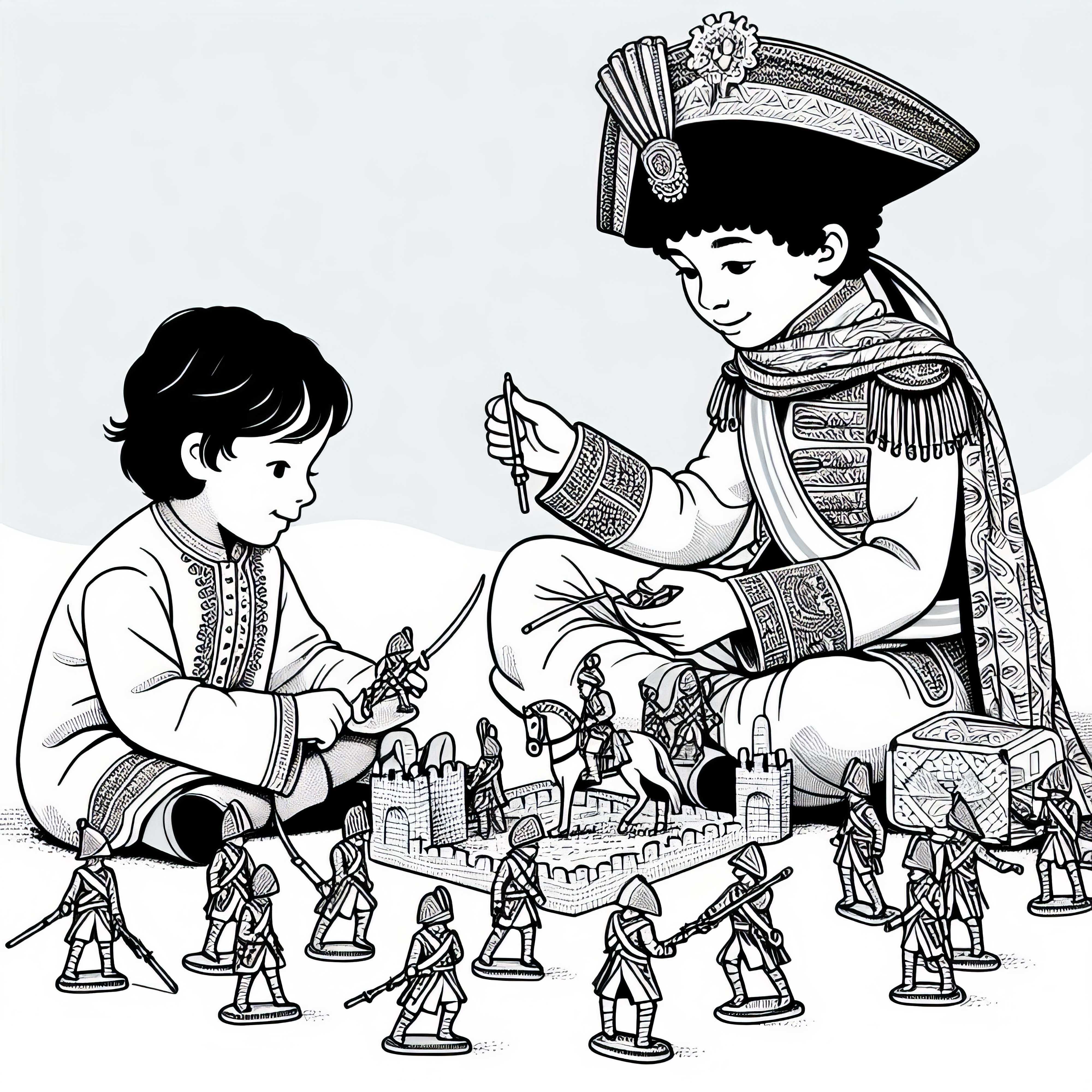 To bør leger general med tinnsoldater farvelægning Napoleonisk æra gratis To børn spiller general med tin soldater farvelægningsskabelon napoleonisk æra gratis