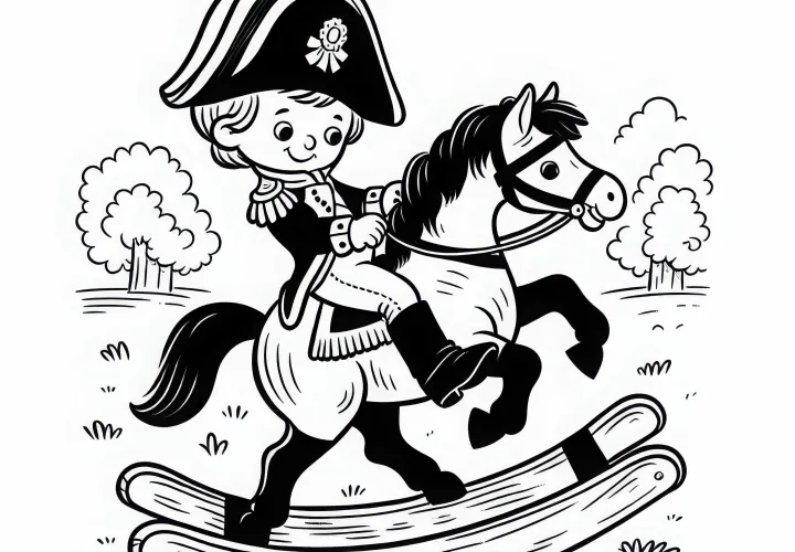 Мальчик играет на деревянной лошади Наполеон – раскраска эпохи Наполеона для бесплатной загрузки