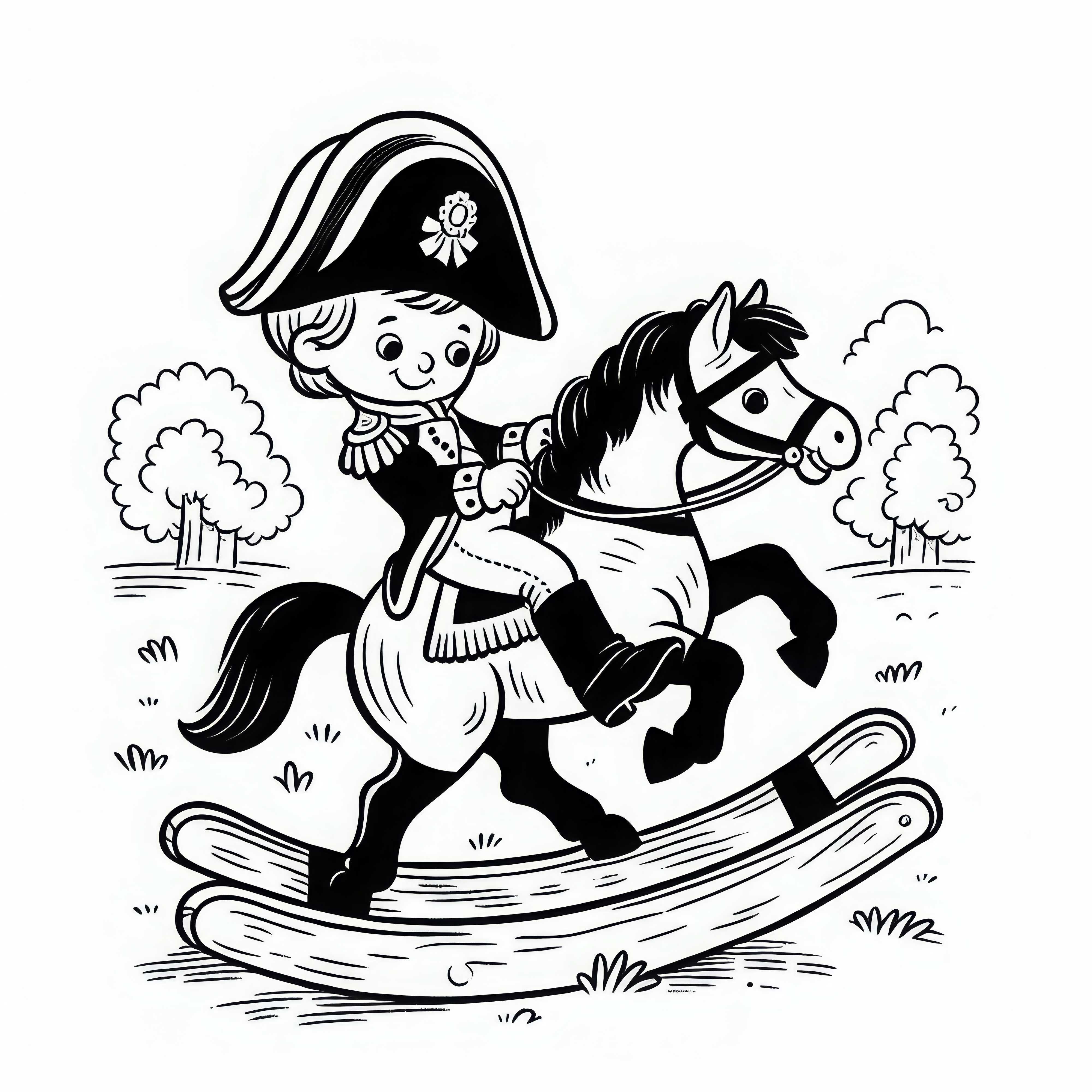 Dreng leger på træhesten Napoleon – Gratis at downloade malebog af Napoleons æra Dreng leger på træhestens Napoleon – Malebillede fra Napoleons æra kan gratis downloades