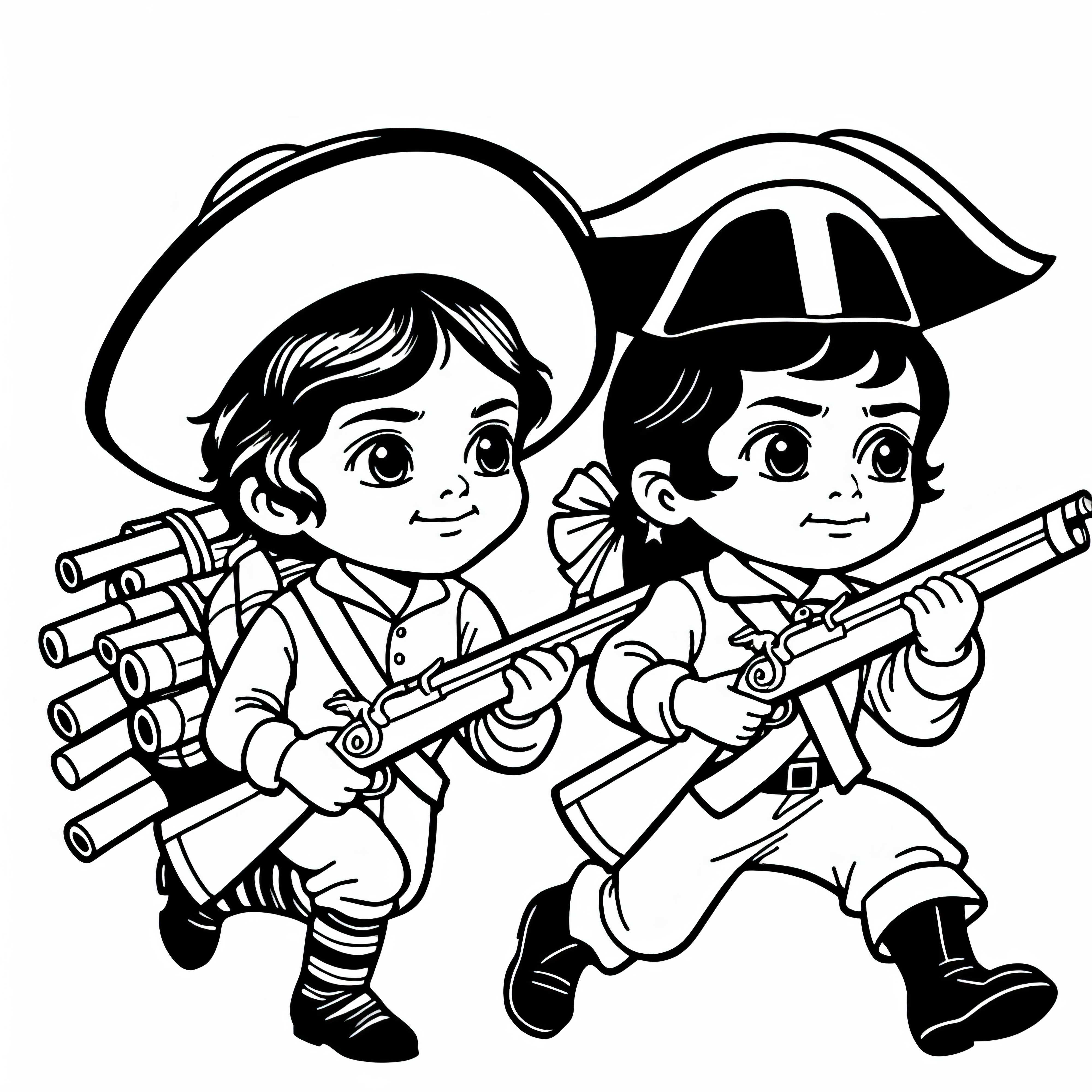 To børn øver march med trægeværer - Malebillede Napoleonisk Æra Gratis To børn øver march med trægeværer - Malebillede Napoleons-æra Gratis