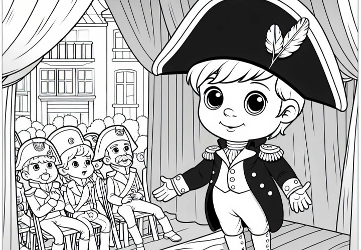 Teaterstykke øves med barn som Napoleon - Maleark Napoleonisk Æra gratis
