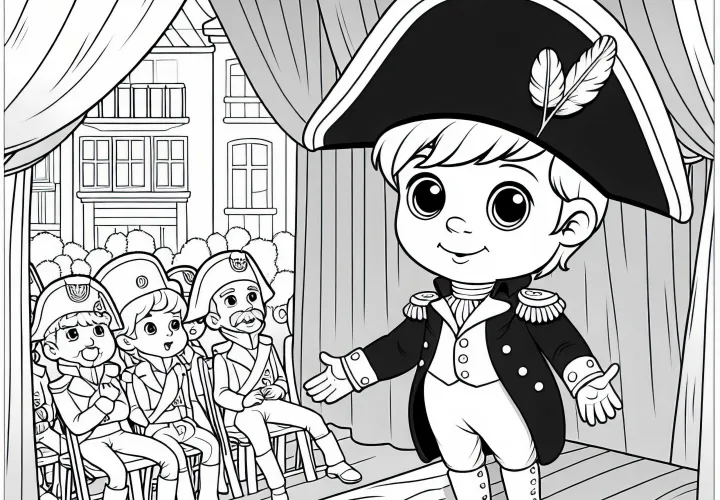 Пьеса репетируется с ребенком в роли Наполеона – раскраска эпохи Наполеона бесплатно