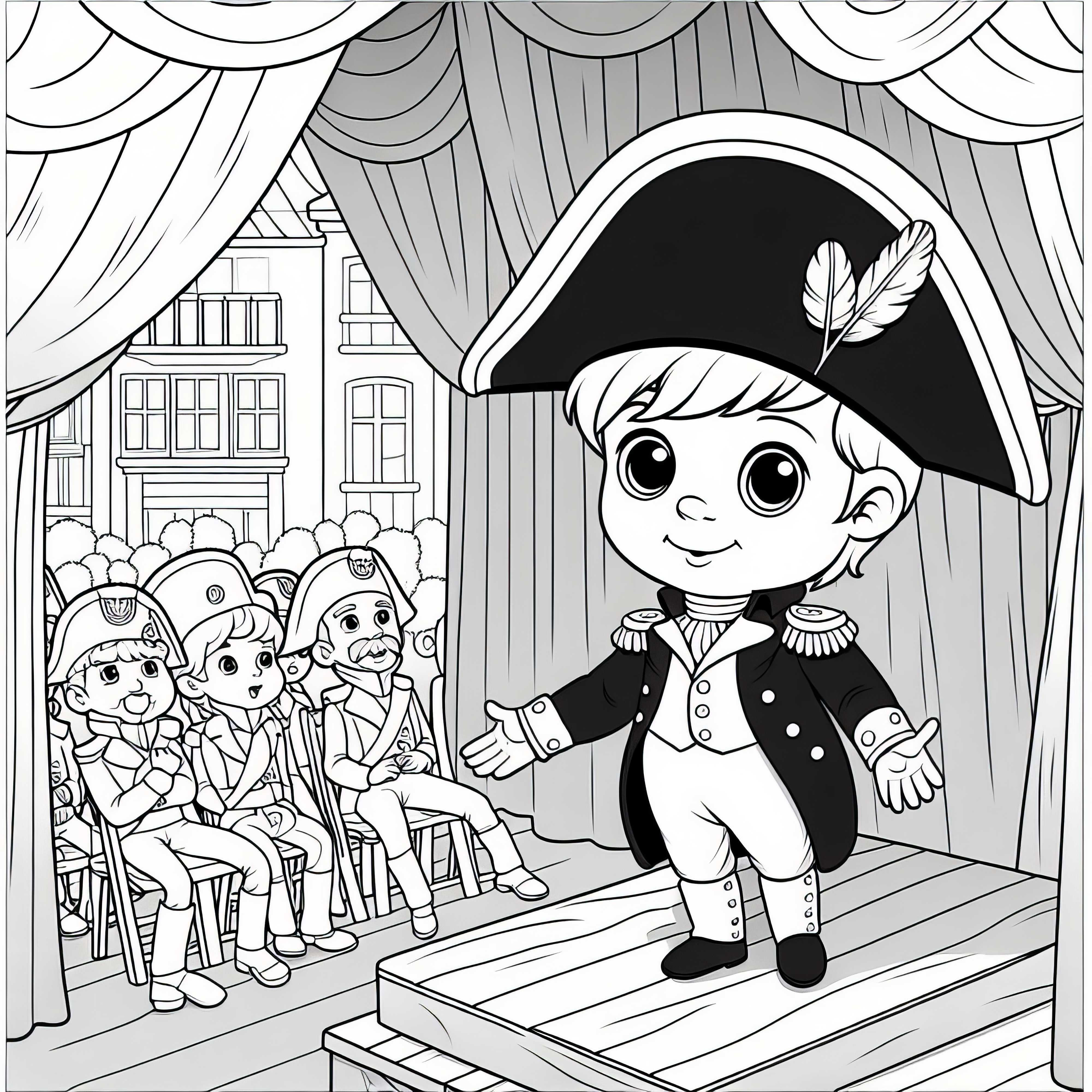 Teaterstykke øves med barn som Napoleon – Malebog Napoleonisk Æra gratis Teaterstykke øves med barn som Napoleon – Maleblæk til Napoleonsæren gratis