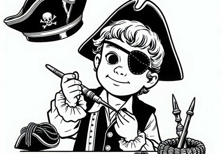 Child with eye patch and pirate hat - Free coloring page