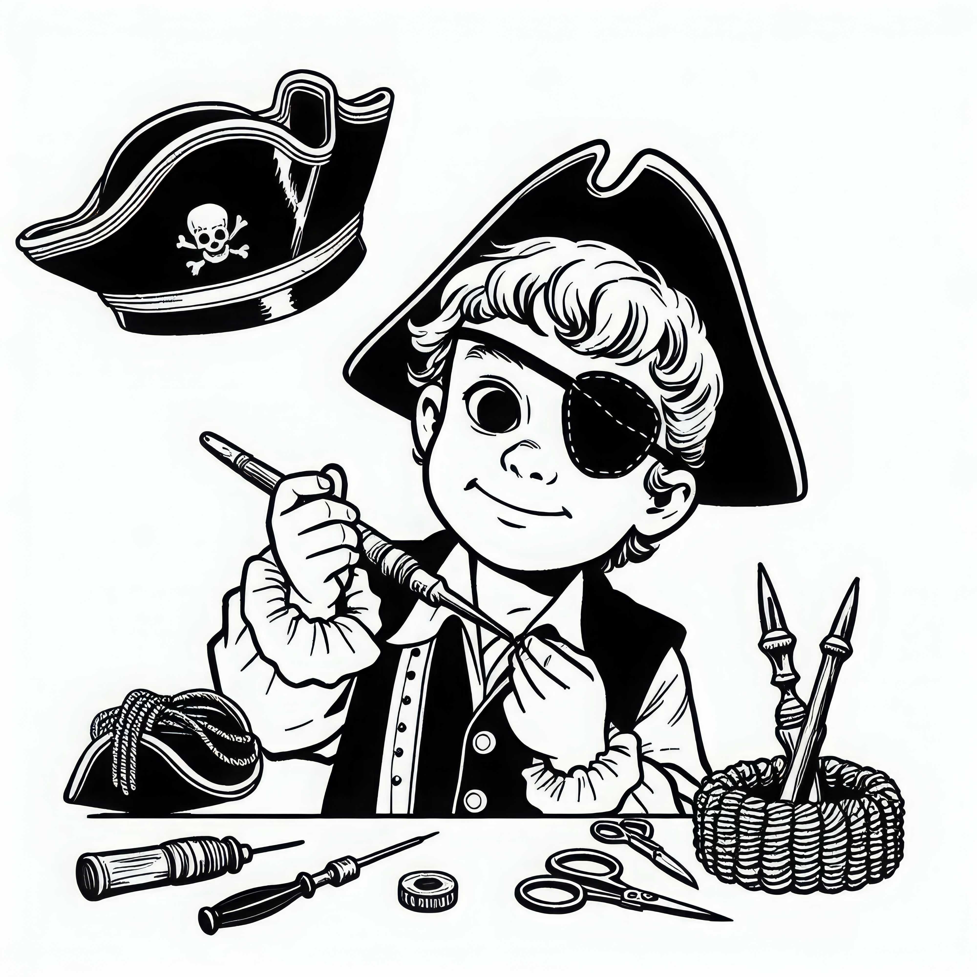 Child with eye patch and pirate hat – Free coloring page Child with an eye patch and pirate hat – Free coloring page