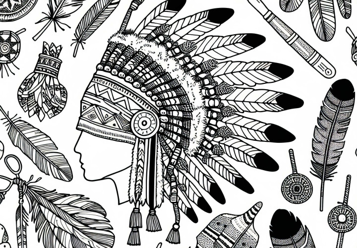 Immagine da colorare di decorazioni con piume per indiani gratis