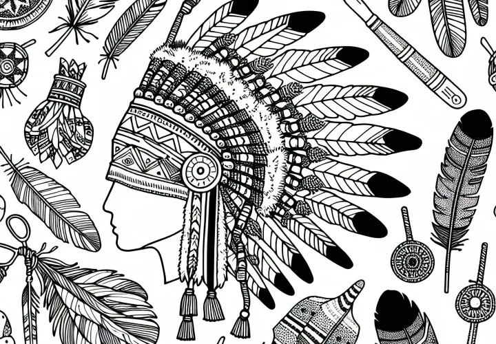 Бесплатная раскраска с перьями для индейцев