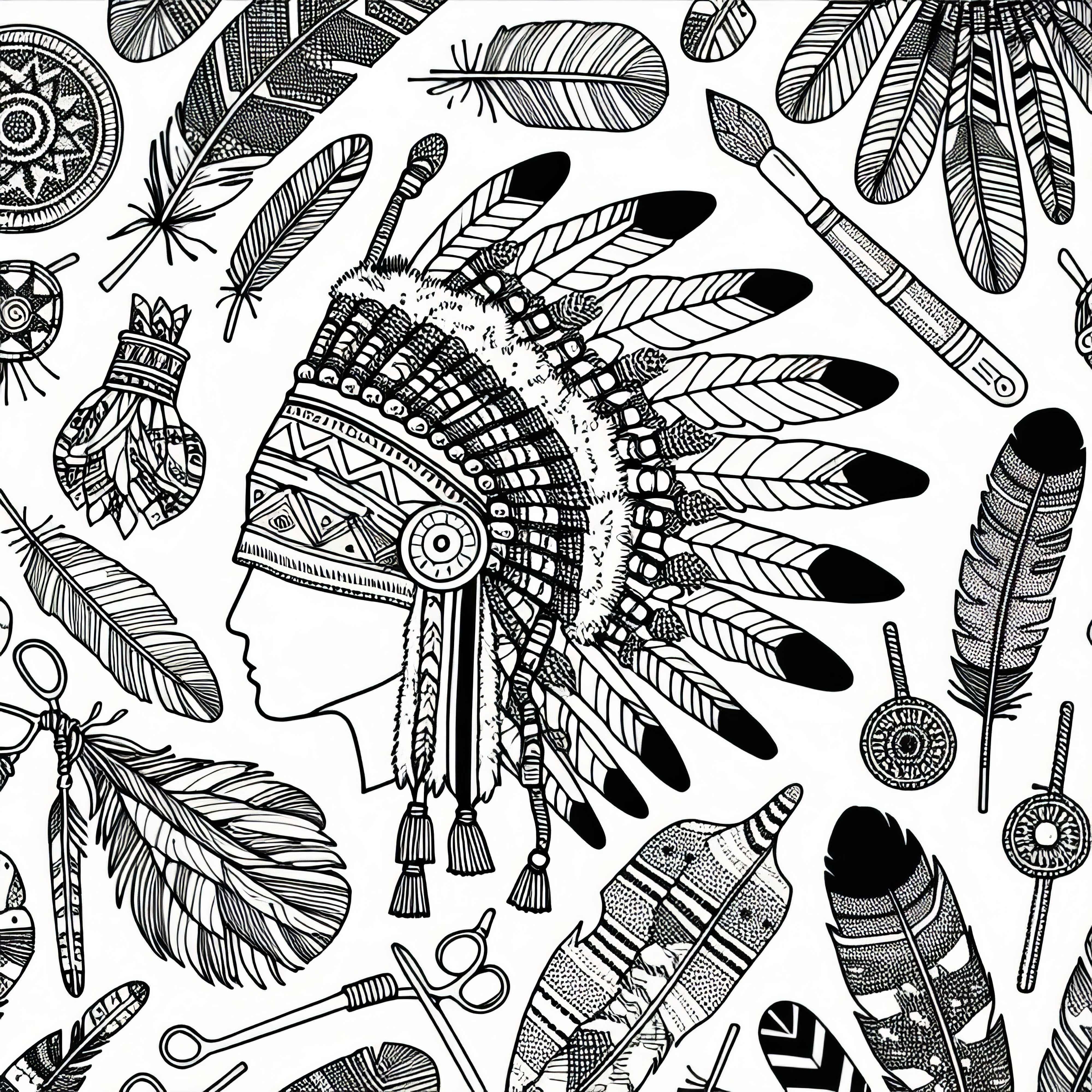 Illustrazione da colorare di decorazioni per capelli indiane gratuita Illustrazione da colorare di ornamenti con piume per indiani gratuita