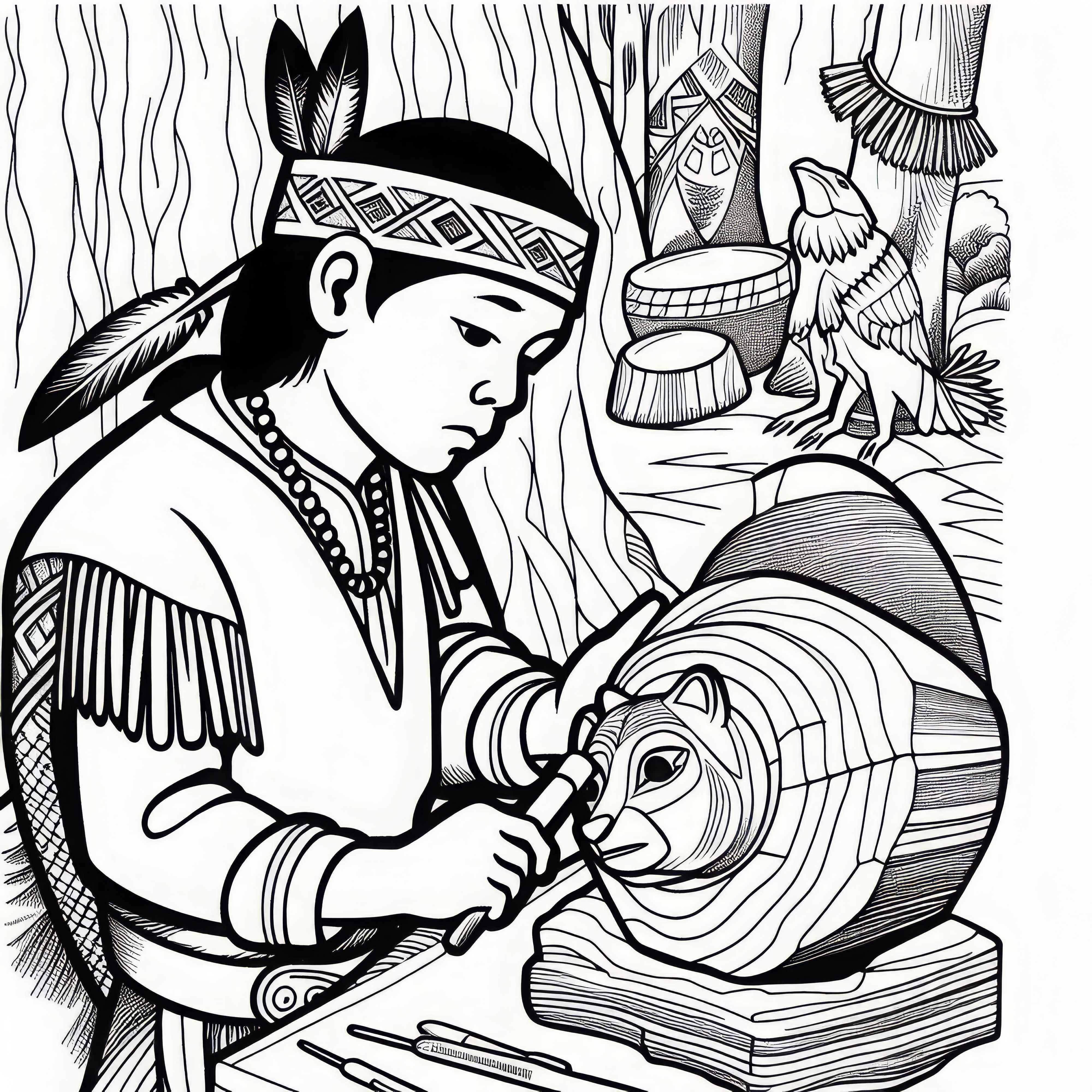 Fant je iz lesa izrezal žival &ndash; brezplačna barvna predloga Indijanca