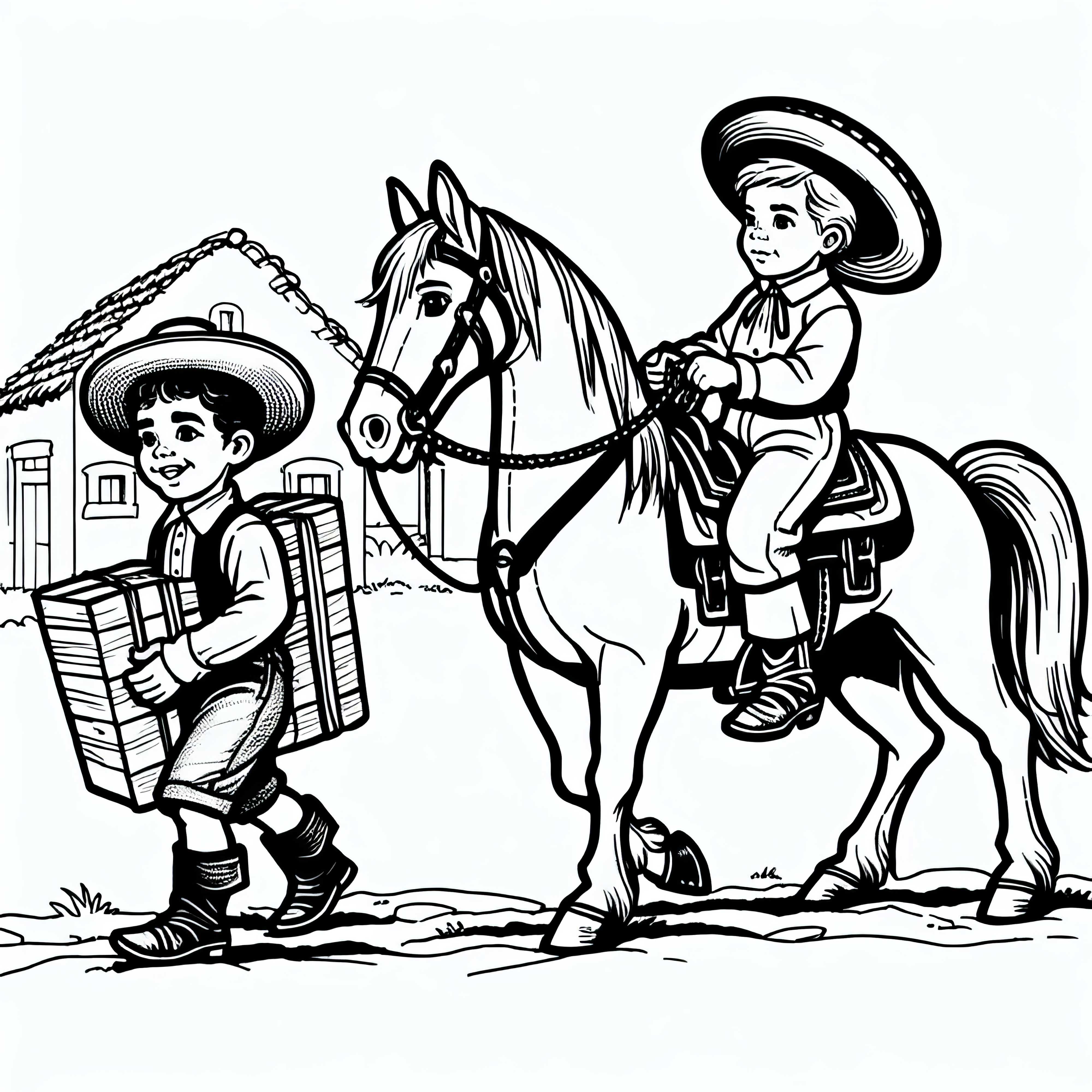 Gutt b&aelig;rer melding p&aring; ridehest til nabog&aring;rden &ndash; Malebilde fra kolonitiden gratis