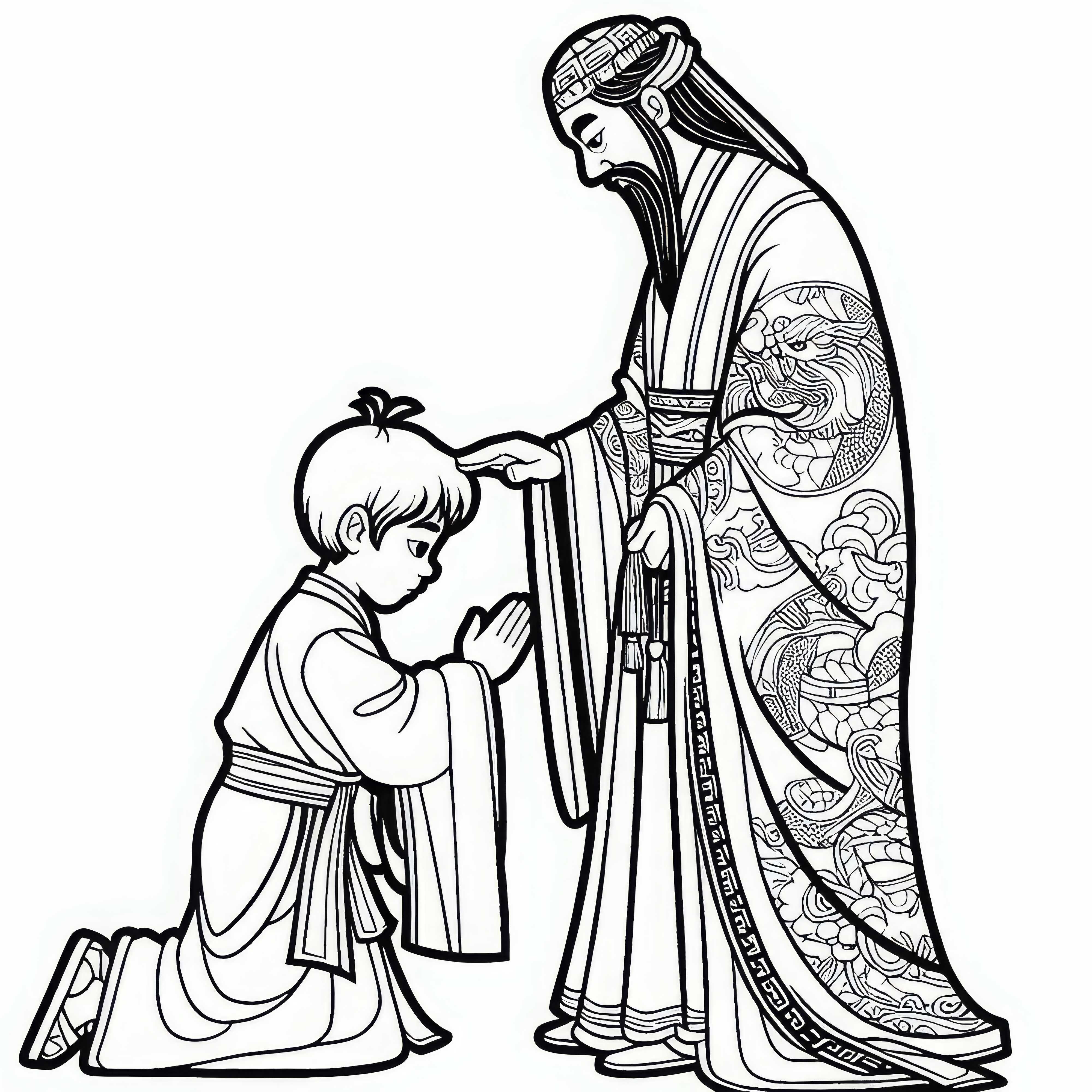 Pojke b&ouml;jer sig f&ouml;r l&auml;raren i l&aring;ng kl&auml;dnad &ndash; M&aring;larblad Gamla Kina gratis