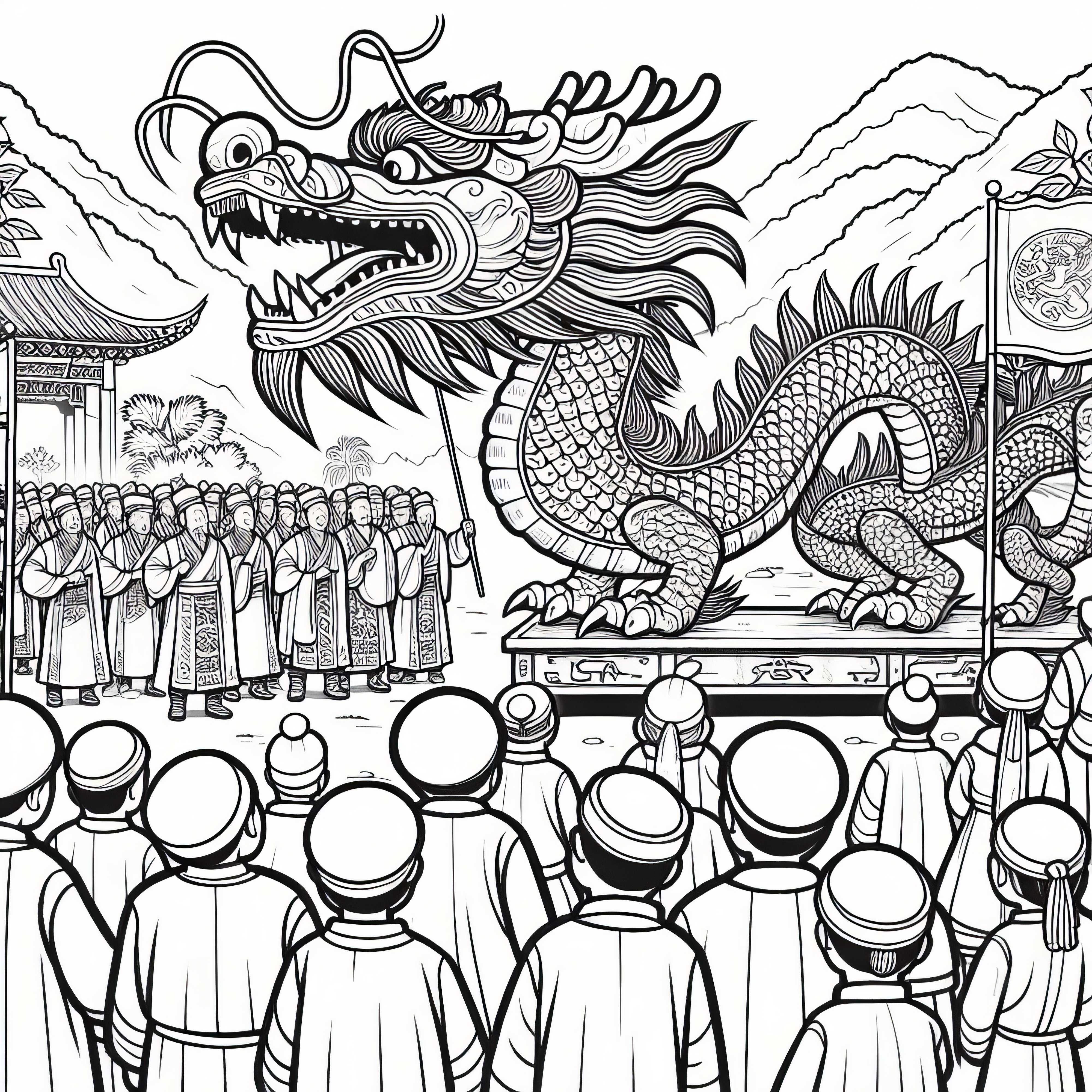 Barn observerar drakefigur vid festparaden &ndash; gratis m&aring;larbild Gamla Kina