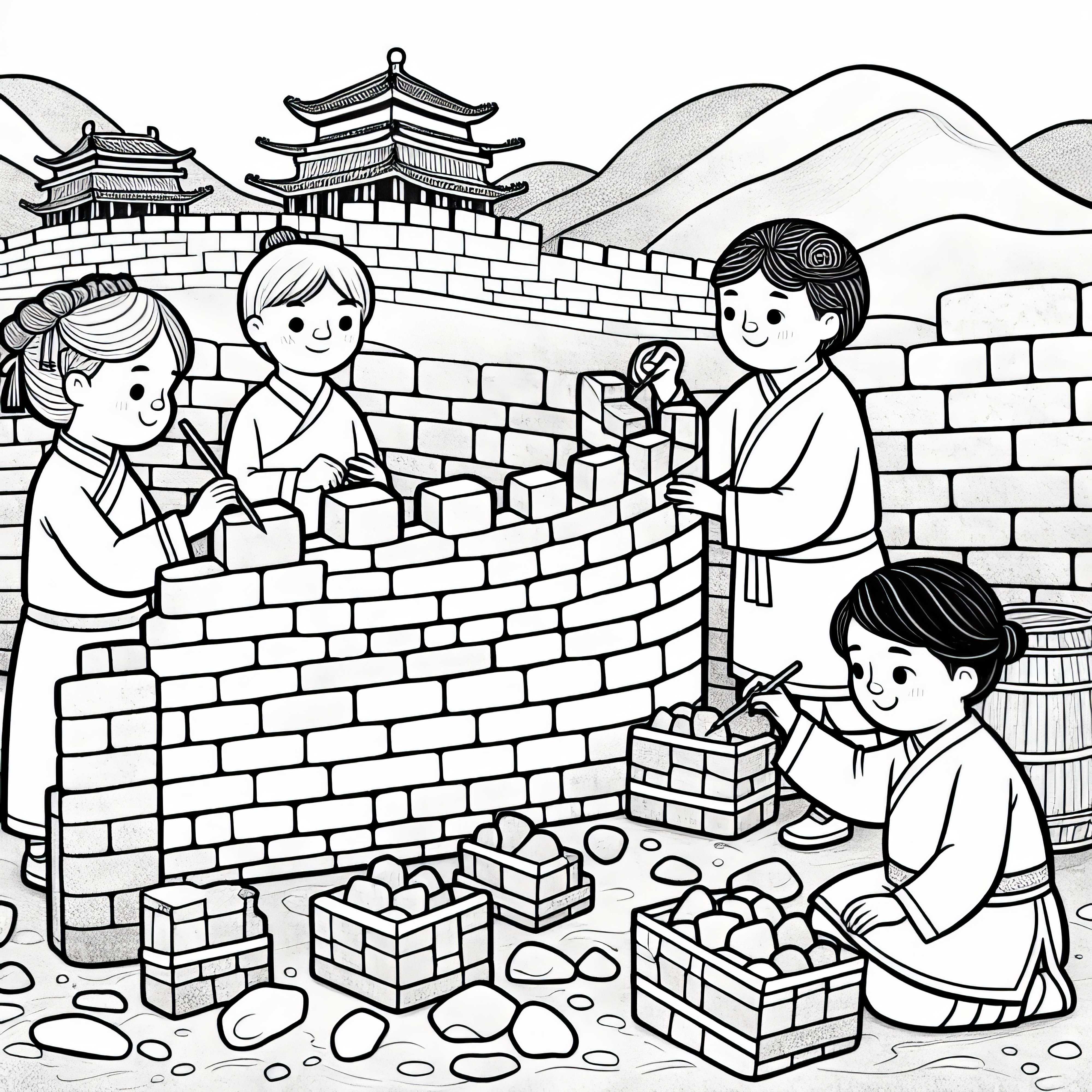 Barn bygger en liten modell av den stora muren av stenar &ndash; f&auml;rgl&auml;ggningsbild gammal Kina gratis