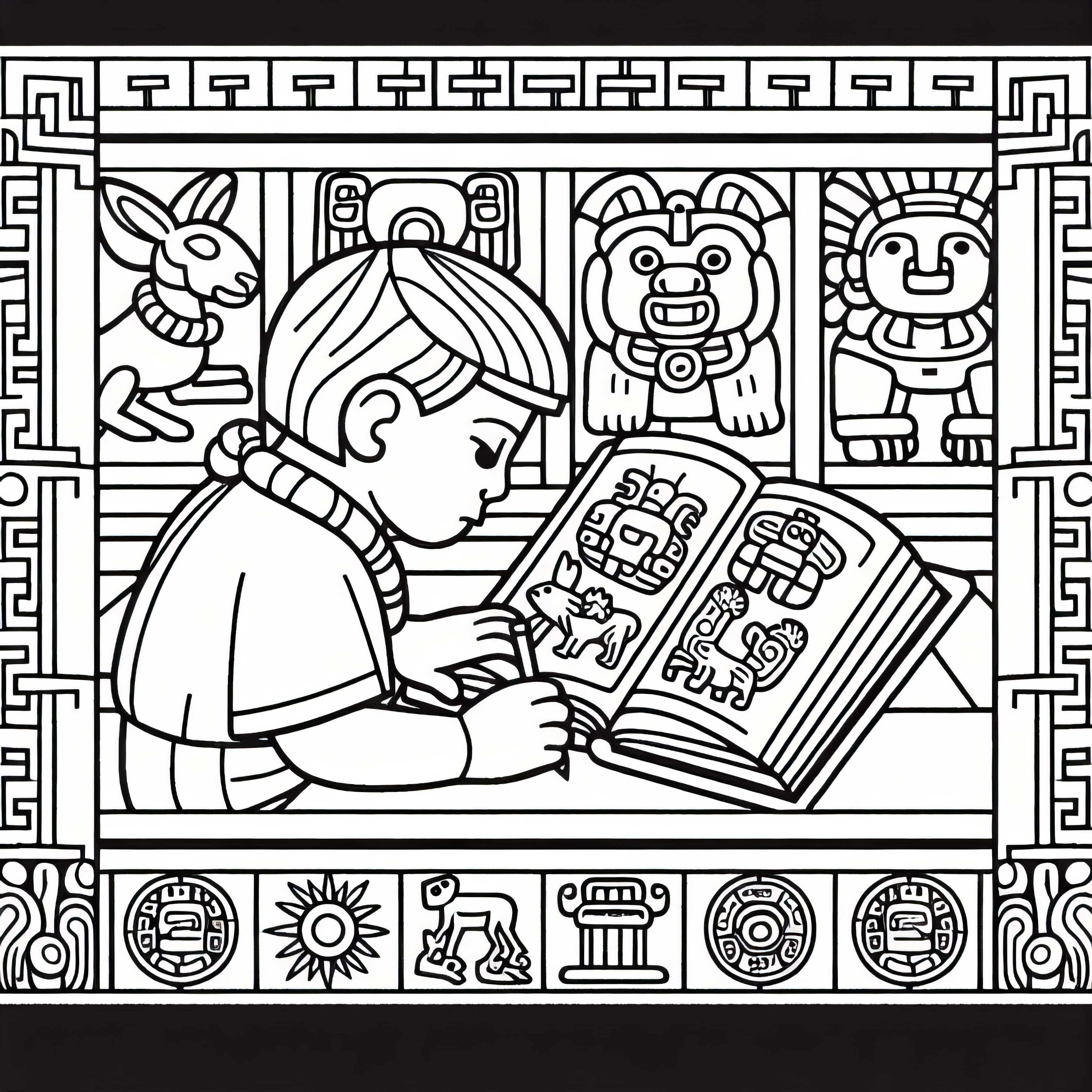 Barn tegner dyr i hefte basert p&aring; gamle mayaer &ndash; Utmalingsbilder gratis