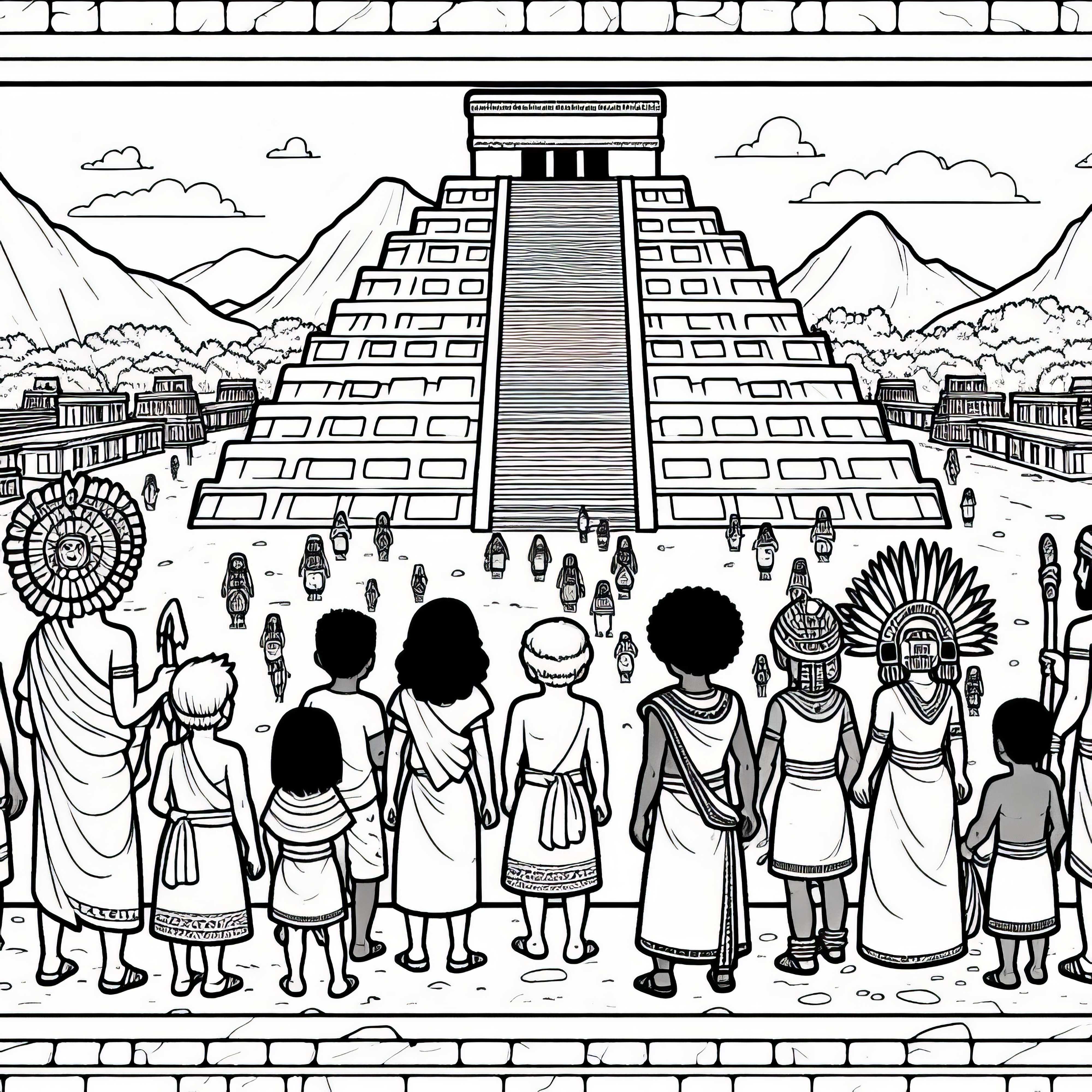 Children view pyramid coloring template Aztecs for free Children view pyramid coloring template Aztecs free of charge