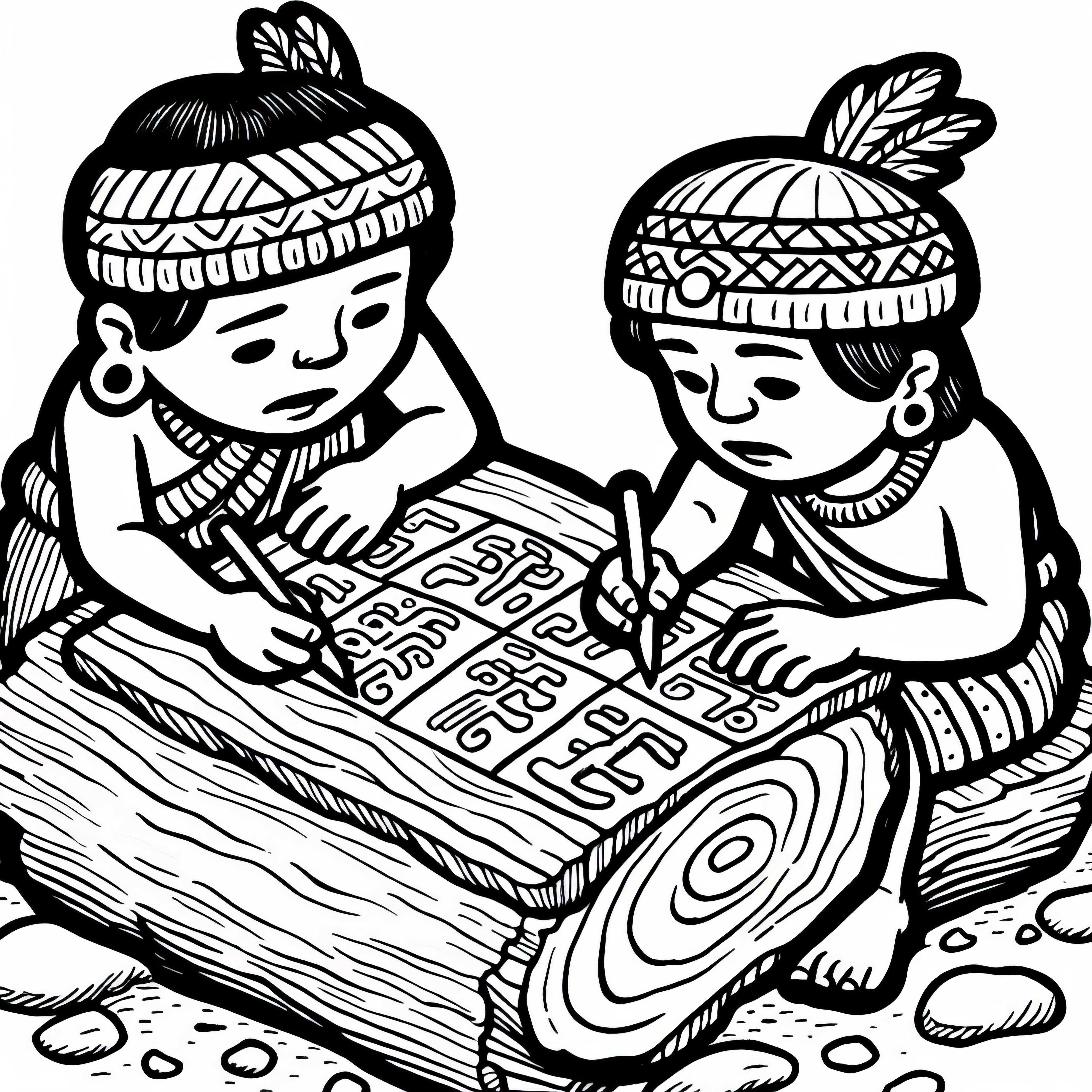 Coloring template: Children practice writing pictures on bark - Aztecs Coloring template: Children practice writing pictures on bark – Aztecs