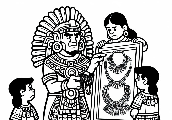 The warrior talks about his jewelry and clothing - Free coloring page Aztecs