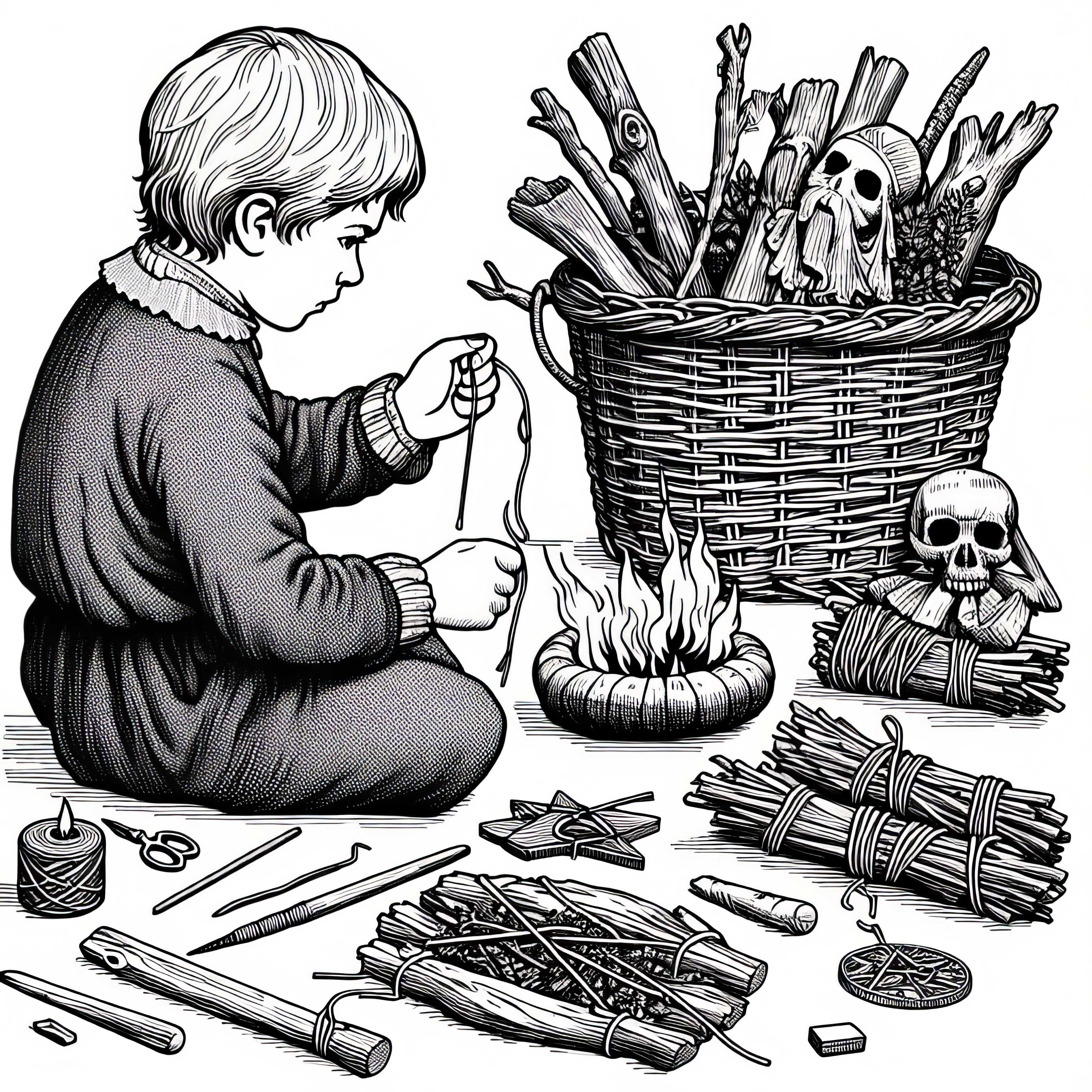 Kind bastelt einen kleinen Schutzanhänger aus Holz – Ausmalbild zur Hexenverfolgung kostenlos Kind bastelt einen kleinen Schutzanhänger aus Holz – Ausmalbild zur Hexenverfolgung kostenlos