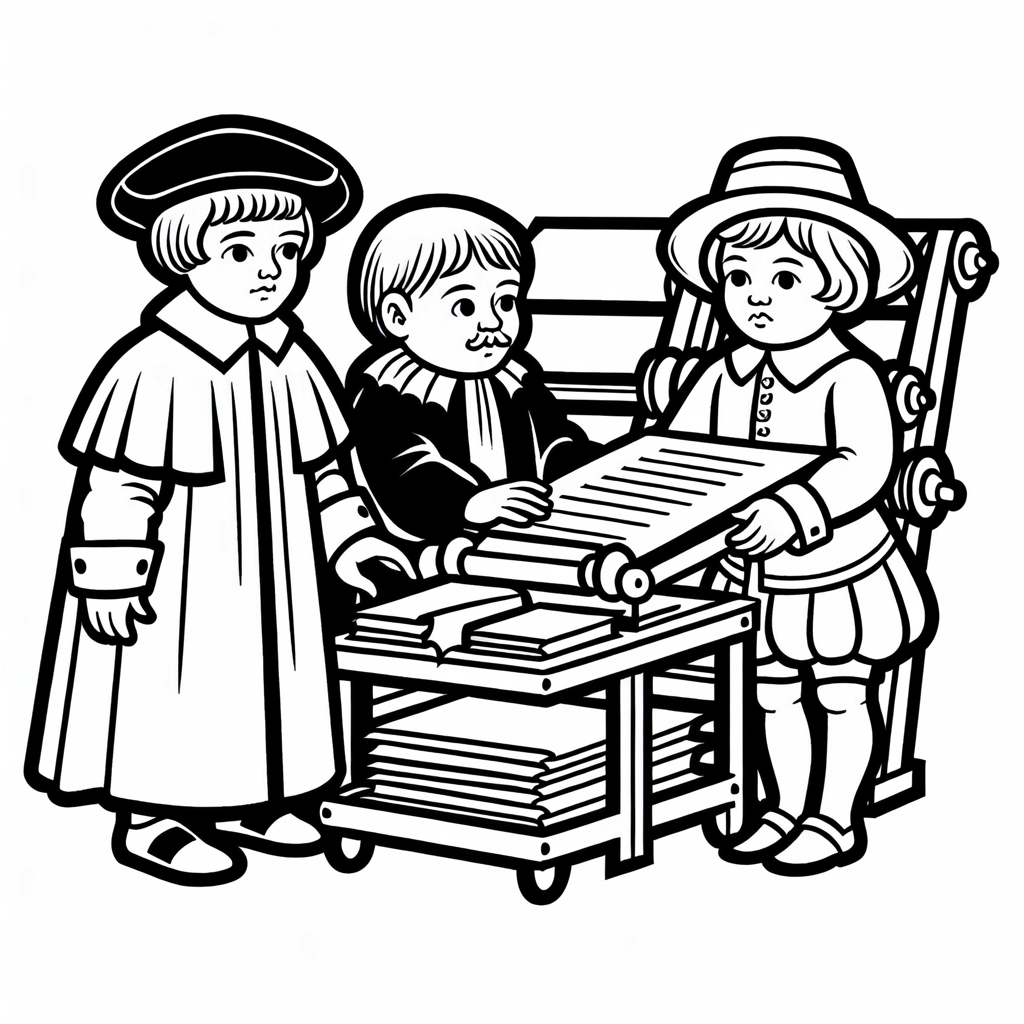 Barn hjelper til med &aring; skrive ut sider med bevegelige bokstaver &ndash; Malebilde Reformasjonen gratis