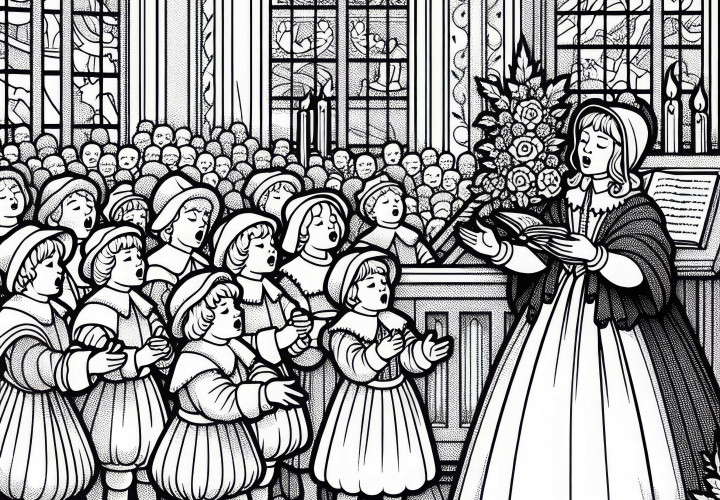 Barn synger en reformasjons-koral – Fargeleggingsbilde reformasjon gratis