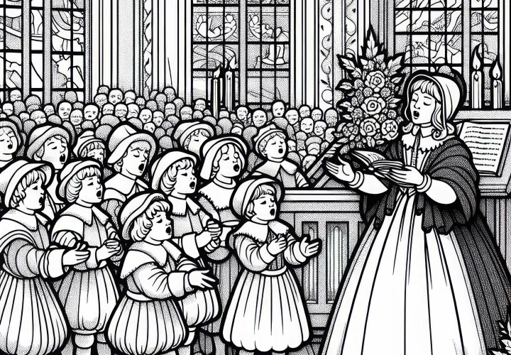 Дети поют реформационный хорал – Рисунок для раскрашивания Реформации бесплатно