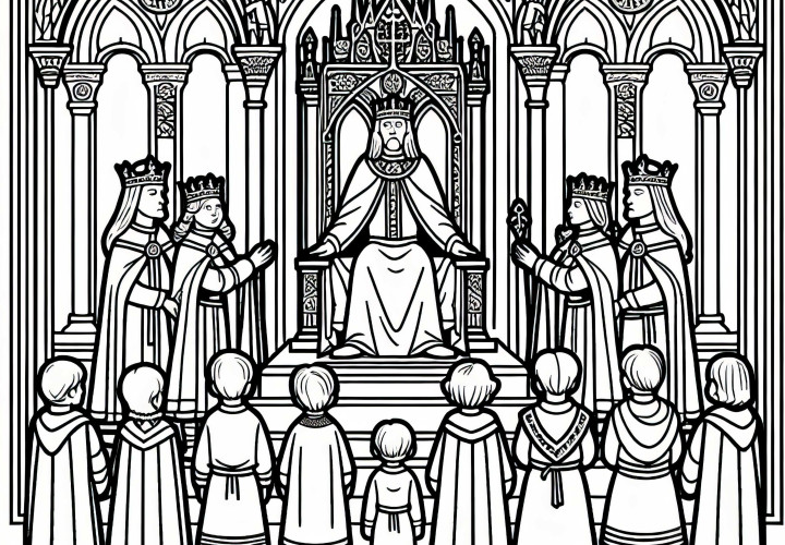 Desenho para colorir para crianças: Carlos Magno no trono - Download gratuito
