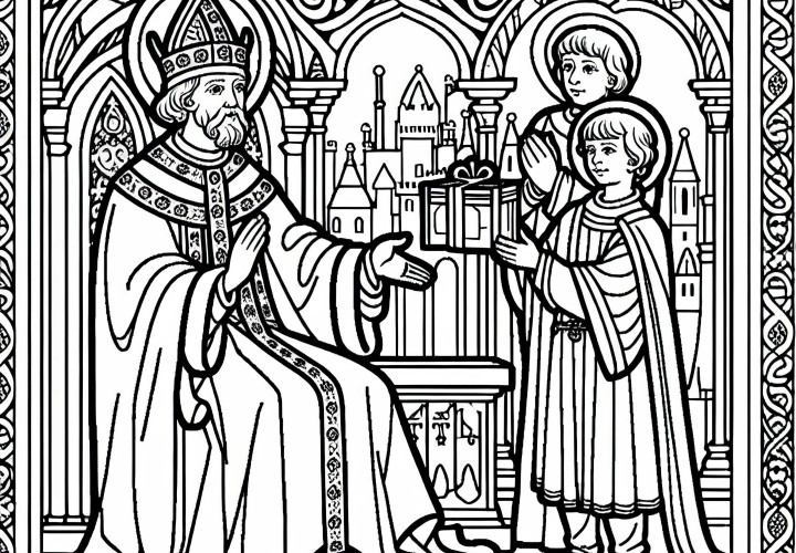 Carlos Magno recebe um presente – Imagem para colorir gratuita