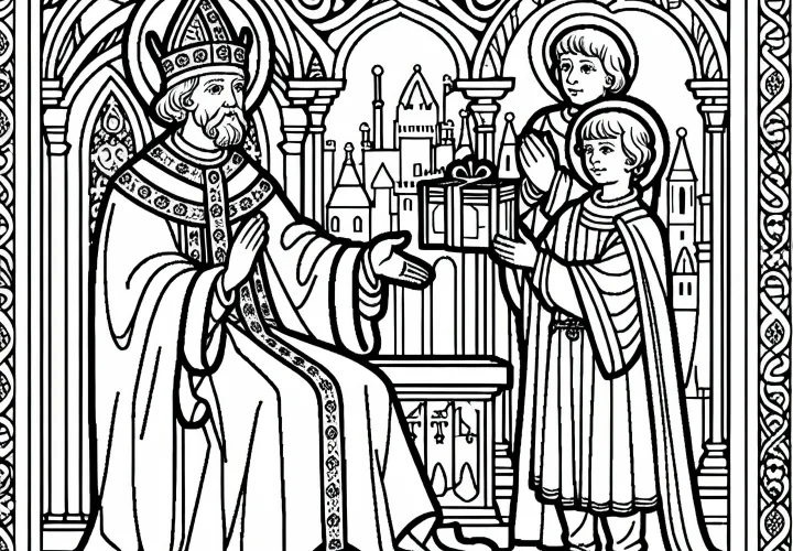 Карл Великий получает подарок – Раскраска бесплатно